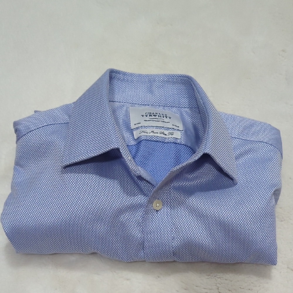 Charles Thywritt Blue Patterned Dress Shirt Slim Fit 16/34 French Cuff